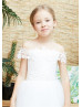 Off Shoulder Ivory Lace Tulle Corset Back Flower Girl Dress Off Shoulder Ivory Lace Tulle Corset Back Flower Girl Dress